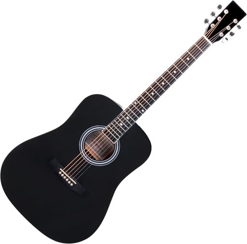 Classic Cantabile WS-10BK Westerngitarre (Dreadnought, Western akustik, Stahlsaiten, Anfänger & Fortgeschrittene) schwarz