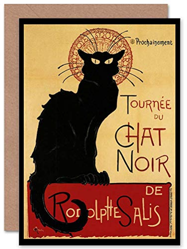 Wee Blue Coo Black Cat Chat Noir Rodolphe Paris France Birthday Sealed Greeting Card Plus Envelope Blank inside
