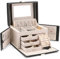 Vlando Large Jewellery Box for Women, High-End PU Leather Mirror Jewellery Boxes with 3 Drawers Jewelry Storage, Earrings, Rings, Necklaces, Bracelets, Brooches, Watches Organiser