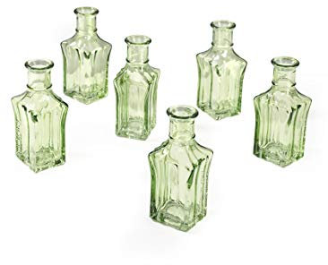 Serene Spaces Living Mini Green Glass EAU de Vie Square Bud Vase Tafelaufsatz für Hochzeitsempfang Mini Blumenvasen für Home Decor Vintage Bottle Style Vase 6 Stück