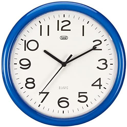 Trevi OM 3301, Wanduhr, Quarz mit Geräuschlosem Zeigerwerk, Durchmesser 24 cm, Geeignet für Küche, Büro und Geschäftsräume, Kunststoff, Rundes Format, Blau