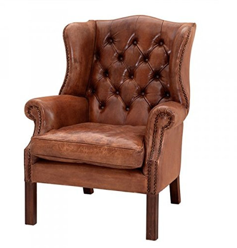 Casa Padrino Luxus Echtleder Ohrensessel Chesterfield Vintage Braun - Sessel mit echtem Leder