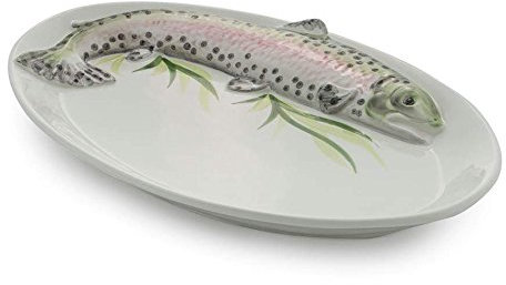 Bassano Ausgefallene italienische Keramik große ovale Fisch- Servierplatte Trota Forelle 46x30x,4,5
