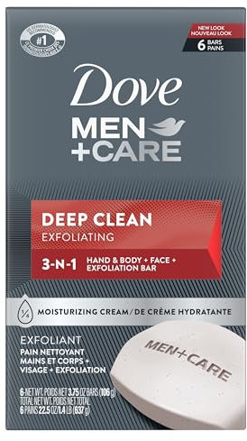 Dove Men+Care Body and Face Bar, Deep Clean 4 oz, 6 Bar by Dove