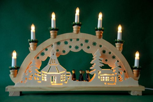 Schwibbogen Lichterbogen Leuchter Seiffener Kirche & Kurrende 10flammig innenbeleuchtet Weihnachten Advent Geschenk Dekoration (10757)