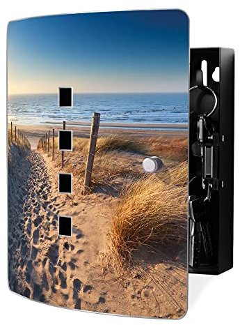 banjado Design Schlüsselkasten aus Edelstahl für 10 Schlüssel/Schlüsselbox zur Schlüsselaufbewahrung 24 x 21,5 x 7cm groß mit praktischem Magnetverschluss/Motiv Nordseestrand