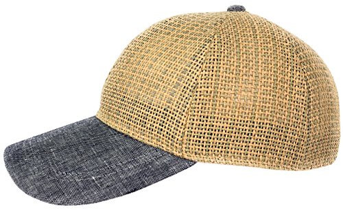 Basecap Strohkappe Damen Herren Strohmütze Stoffschirm uni (One size, Blau)