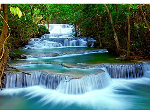 Runa Art Fototapeten 396 x 280 cm Wasserfall Vlies - Vlies Wanddekoration Wohnzimmer Schlafzimmer - Deutsche Manufaktur - Grün Blau 9036012b