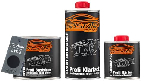 TRISTARcolor Autolack Set Dose spritzfertig für Audi LY9B Brillantschwarz/Negro Brillante Basislack + 2K Klarlack 1,25L