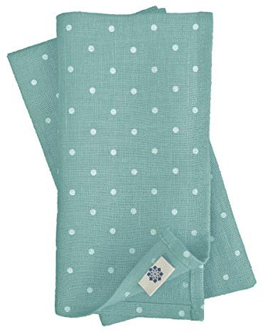 Linen & Cotton 4 x Stoffservietten Leinenservietten Vintage Rustikal Landhaus Antea - 100% Leinen, Weiß Enteei Blau (42 x 42cm) Servietten Stoff Napkins Punkte für Haus Home Küche Dekoration Party