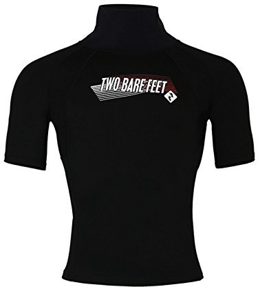Two Bare Feet Adults Thermal Fleece Lined Rash Vest Short Sleeve - UV Protection Surf Base Layer, Wetsuit Swimming Tops for Surfing (Black Short Sleeve, 2XL)