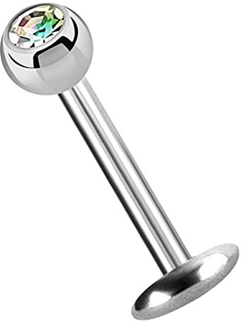 Modern Nature Piercingschmuck Titan Labret Lippenstecker 4 mm Platte in 1,2 x 5 mm + Kugel mit Stein in Multi-klar