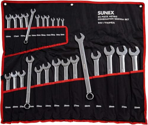 Sunex Tools 9917MPRA Ringmaulschlüsselsatz, metrisch, V-Nut, 8 mm - 32 mm, komplett poliert, 25-teilig (inkl. Rollkoffer)