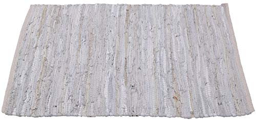 Bestlivings Flickenteppich Rund 70 x 130 cm aus handgewebter Baumwolle in Leder weiß - viele Variationen