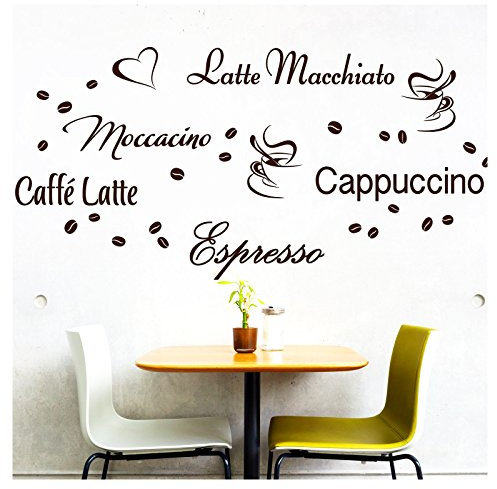 Wandora Wandtattoo Kaffee-Sorten I weiß I Herz Kaffeetasse Kaffeebohnen Küche Esszimmer Sticker Aufkleber Wandaufkleber Wandsticker G006