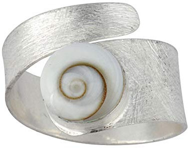 Silverly 925 Sterling Silber Satinierter Breiter Shiva-Auge Muschel Verstellbarer Wickelring