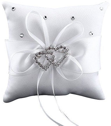 Bluelans® Ringkissen für Hochzeit mit verschlungenem Herz-Motiv aus Strass, Ringträger weiß