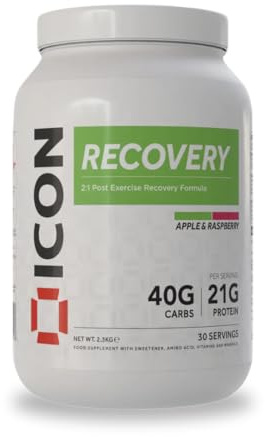 ICON Nutrition Recovery Post Workout Protein Powder – Apple & Raspberry, Muscle Recovery, Whey Protein Supplements, Carbohydrates, Glutamine, Leucine and Vitamin C, D & E – 2.3kg (30 Servings)
