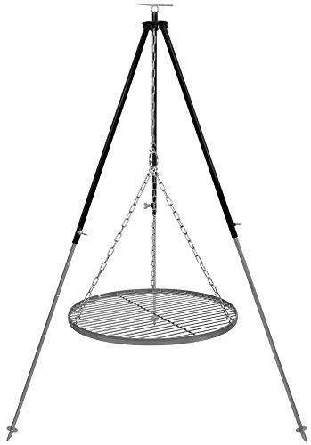 GRILLPLANET Schwenkgrill Dreibein 1,8 m Kettenhöhenverstellung mit Grillrost Edelstahl 50 cm