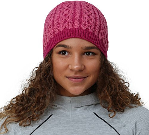 TrailHeads Damen Winter Beanie mit Zopfmuster (Kabelstrick) - Hellrose/Himbeer