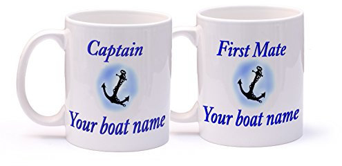 Tazletree Personalised Boat Mug, 2X Mugs Captains &First Mate Mugs for Narrow Boat, Boat, Yacht.