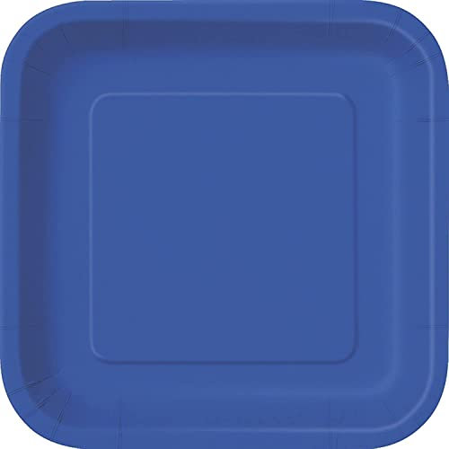 Unique Party - Platos Cuadrados de Papel - 23 cm - Azul Rey - Paquete de 14 (31484)