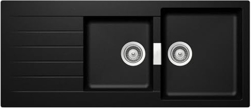 SCHOCK großzügige Küchenspüle 116 x 50 cm Signus D-200 Magma - CRISTADUR schwarz Granitspüle mit 2 Becken mit Abtropffläche ab 80 cm Unterschrank-Breite