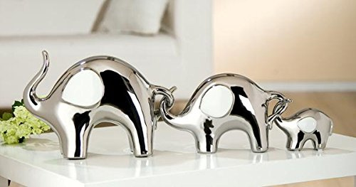 Deko Figuren 'Elefantenfamilie', 3-teiliges Set, 51 cm, platin-weiß