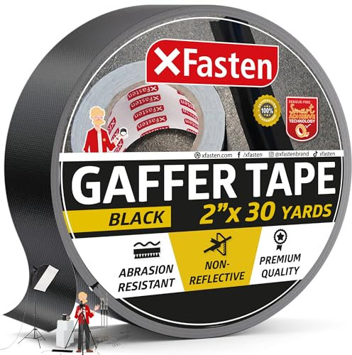 XFasten Professionelles schwarzes Gaffer-Klebeband, 2 Zoll x 30 Yards (50,8 mm x 27,43 m), rückstandsfrei, nicht reflektierend und leicht zu zerreißen, professionelles Gaffer-Klebeband für Fotografen