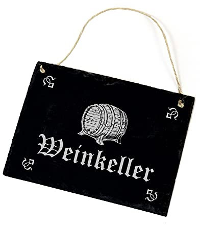 Weinkeller Schild Schiefertafel graviert mit Motiv Weinfass - Schiefer Türschild 22x16cm | Dekolando