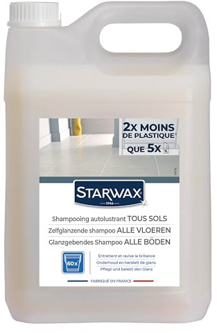 STARWAX - Shampooing Autolustrant 2 en 1 Tous Sols Interieur - Nettoie et Ravive la Brillance des Sols - Sans Rinçage - Non glissant - Fabriqué en France - 5L - Jusqu'à 12 Entretiens - 3 750 m²