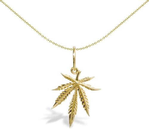 Jewelco London Solid 9ct Yellow Gold Marijuana Leaf Charm Pendant