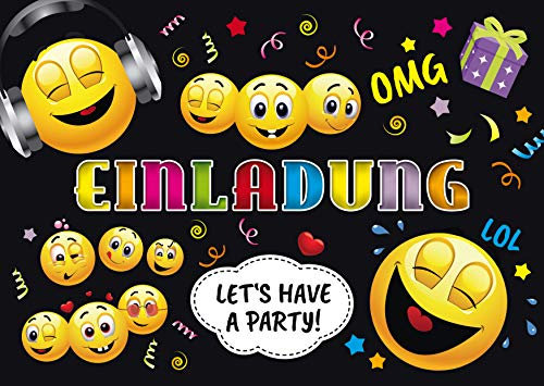 EDITION COLIBRI 10 Smiley-Einladungen: Geburtstagseinladungen Kinder mit Emoticon, lustige Einladungskarten Smiley-/Emoji zum Geburtstag, Mädchen/Jungen, 10-er Set, (11016DE)