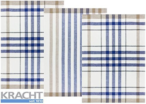 Kracht 3er Pack Halbleinen Geschirrtuch 50x70 2X Karo / 1x Streifen 2-930-11 blau