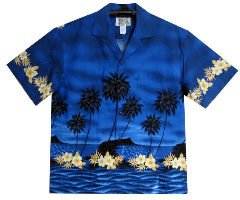 KY's Original Hawaiihemd, Schwarzer Palmenwald, blau, XL