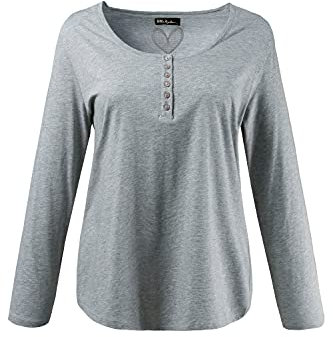 ULLA POPKEN Shirt mit Knopfleiste, Langarm T, Hellgrau, 52-54 Donna