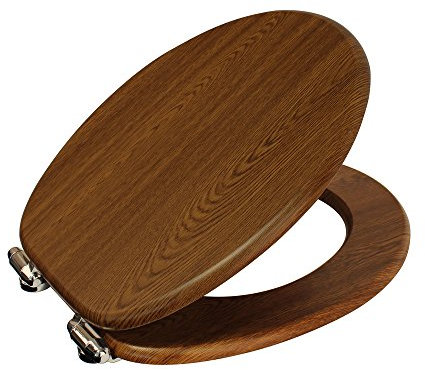 Showerdrape Norfolk Walnut Wood Toilet Seat Soft Close Adjustable Chrome Hinges Standard Toilet Seat, Wooden with Fixtures and Fittings Included.