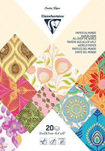 Clairefontaine 95097C Block verleimt mit 20 Bögen Papier aus aller Welt (21 x 29,7 cm, geeignet für Scrapbooking) 1 Pack orange