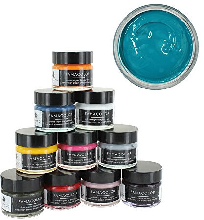 Famaco - Pommadier Famacolor - 15ml - Couleur TURQUOISE - Crème Teignante à Fort Pouvoir Couvrant - Rénove et Recolore les Cuirs Abîmés