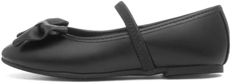 Walkright Girls Black School Shoes Slip On Large Bow Elastic Strap
