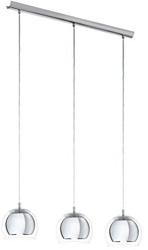 EGLO Pendelleuchte Rocamar, 3 flammige Hängelampe modern, Hängeleuchte aus Metall in Chrom und Glas in Klar, Esstischlampe, Wohnzimmerlampe hängend mit E27 Fassung