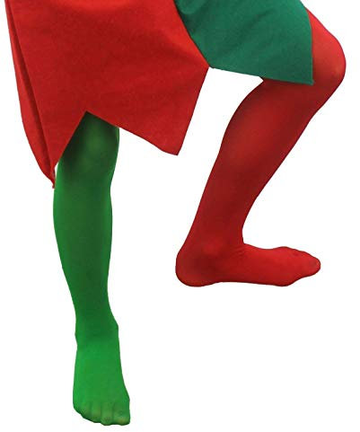 Elf Tights Childs Christmas Fancy Dress Kids Unisex Xmas Accessory Red Green Santas Helper Cheeky Elves (Xlarge 11-14 Years)