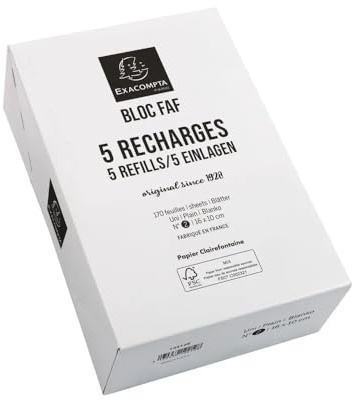 Exacompta - Ref 12214E - FAF Desk Pad Refill/Recharge Pad No.4 (170 Sheets) - 210 x 135mm in Size, 70gsm Micro-Perforated Sheets, Plain Rulings, FSC-Certified (Pack of 5)