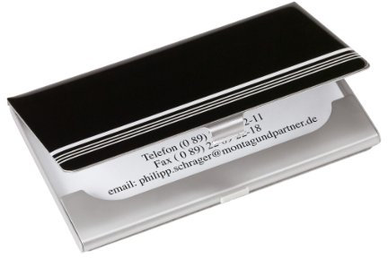 Sigel VZ161 Visitenkarten-Etui pure:black, White Stripe, Alu mit Epox-glossy Beschichtung, für bis zu 10 Karten (max. 91x56 mm), 1 ST