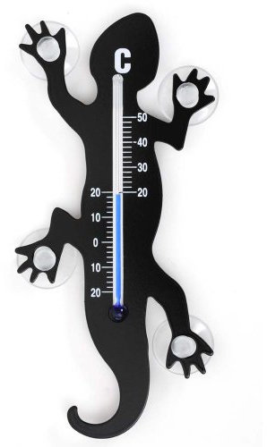 HAB & GUT - TG001 - Noir - Thermomètre de fenêtre Gecko de métal, 14 cm avec 4 ventouses puissantes pour Fixation intérieure ou extérieure