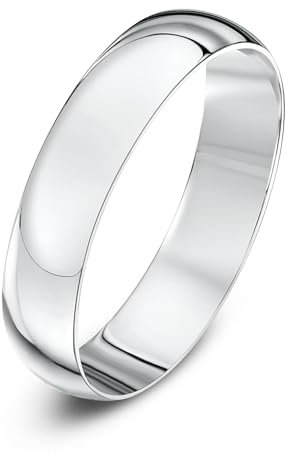 Theia Unisex Ehering 9 Karat Weißgold, Massive D-Form, poliert, 4mm - Größe 56 (17.8)