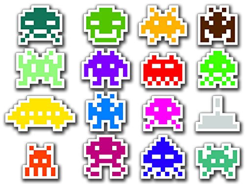 Space Invaders Sticker Set 16X Aufkleber Sticker for Skateboards, Snowboards, Scooters, BMX, Mountain Bikes, Laptops, iPhone, iPod, Guitars etc
