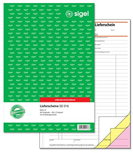 SIGEL SD016 Lieferscheine A4, 3x40 Blatt, selbstdurchschreibend, 1 Stück, aus nachhaltigem Papier