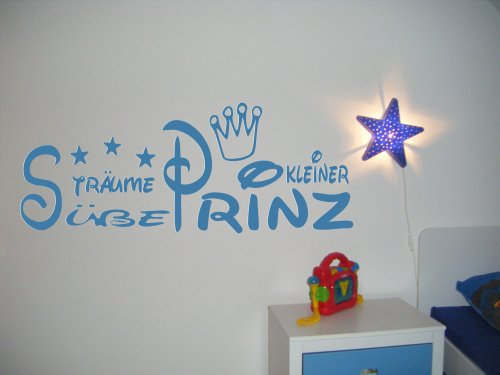 Wandtattoo Kinderzimmer, Kind, Baby ~ Text: Süße Träume kleiner Prinz + Krone und Sterne für Jungen, Buben ~ 61059-57x20 cm Wandaufkleber Wandtatoos Sticker Aufkleber für die Wand, Fensterbild, Tapetensticker, Türaufkleber, Tattoo aus Markenfolie in 32 Farben