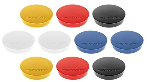 Magnete Discofix Standard farblich sortiert 30x8mm, 10 Stk | Starke Magnete für Magnettafel, Whiteboard + Kühlschrankmagnete | Haftkraft: 0,7 kg, leicht abnehmbar | ØxH 30x8mm